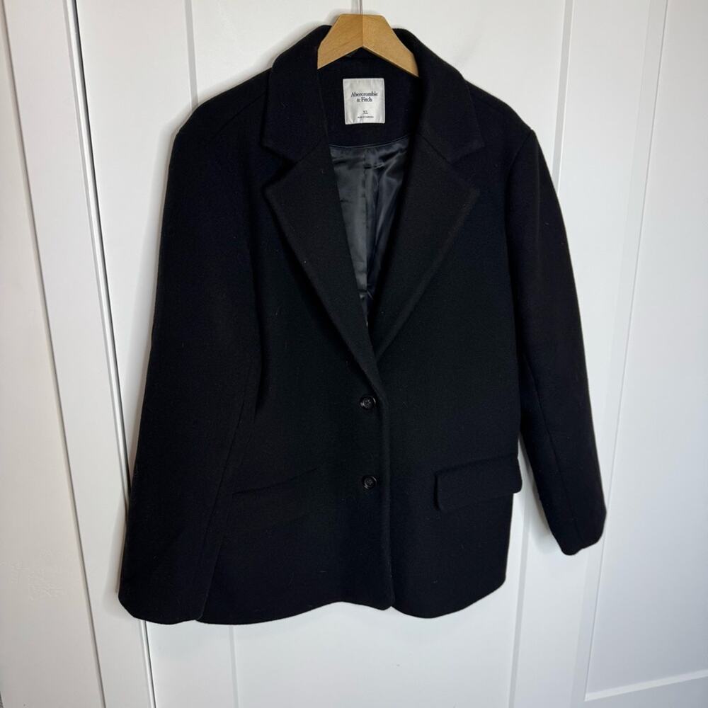 Abercrombie & Fitch Heavy Weight Wool Blend Black Blazer Jacket Size XL